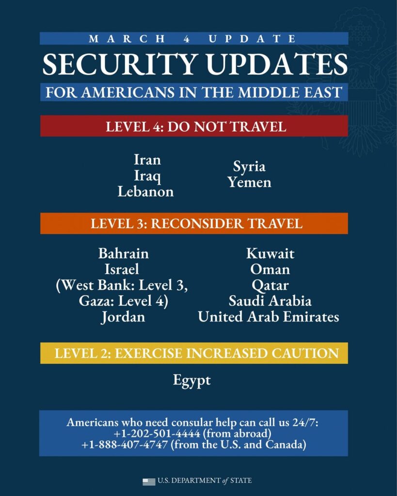 March 4 2026 Security Update Graphic from the US Dept of State