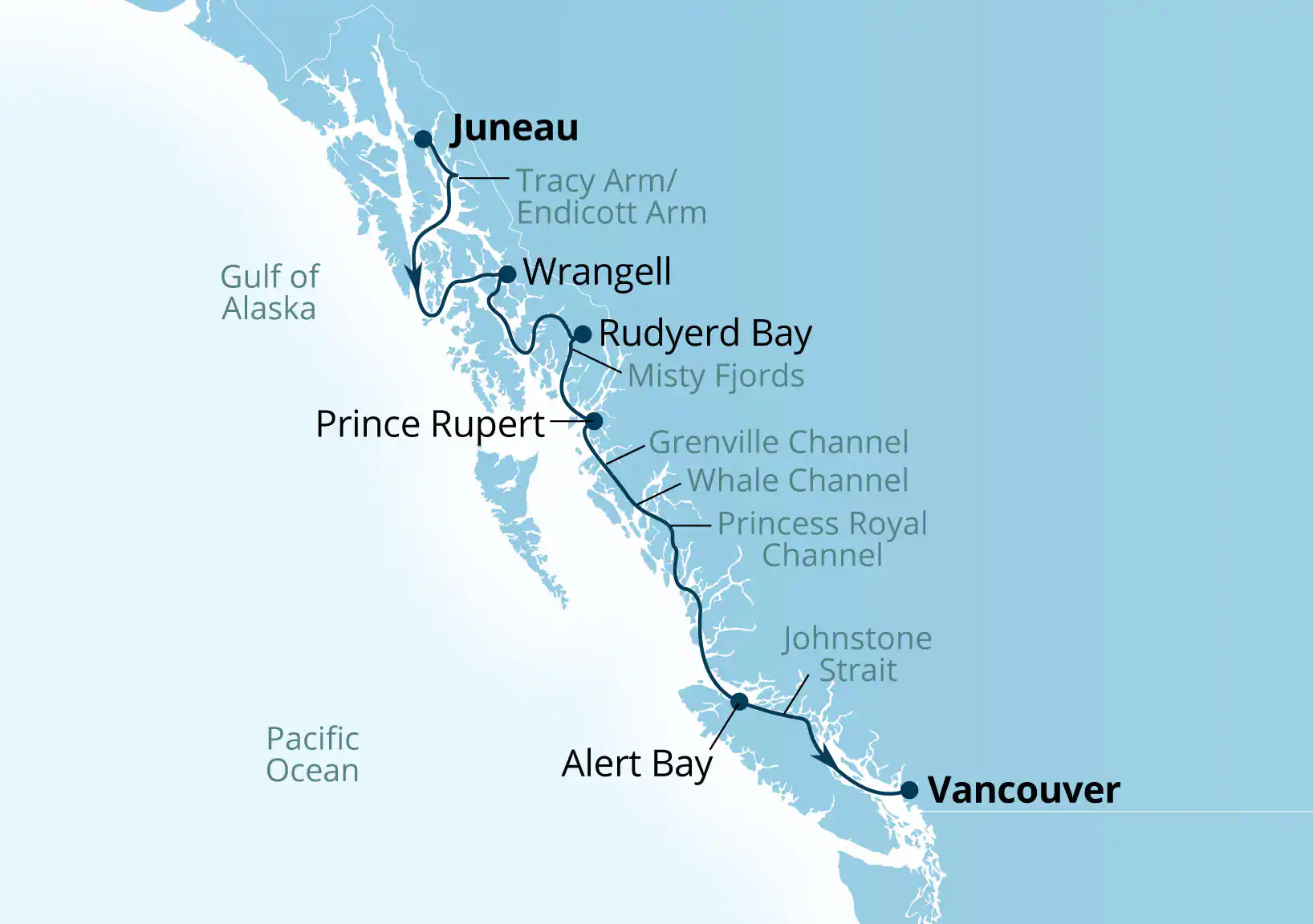 Cruise Only Itinerary - Inside Passage itinerary map